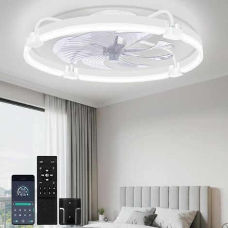 60-cm-Deckenventilator mit Licht und Fernbedienung, dimmbar von 3000 K bis 6500 K, 6 Geschwindigkeitsstufen, reversibel, Timer, Memory-Funktion, leiser Deckenventilator für Wohn- und Schlafzimmer, Wei