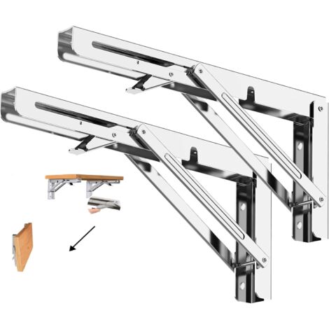 Klappbare Halterung 400 mm, klappbare Regalhalterungen, maximale Belastung 150 kg, faltbare Konsolenhalterung aus Edelstahl, Wandregalhalterung (2 Stück)
