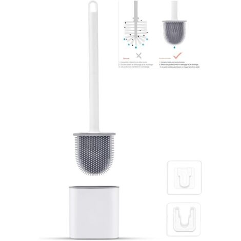 Flache Silikon-WC-Bürste – Antibakterielle WC-Bürste mit schnelltrocknender Unterseite – Wand- oder Bodenmontage – Weißes Badezimmer (1/5)