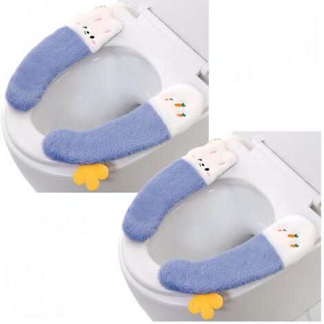 2 Paar Toilettensitzbezüge, dickes und rutschfestes Toilettensitzkissen, niedlicher, waschbarer Plüsch-Wintertoilettensitz, weiches Toilettensitzkissen (Blau) (1/5)