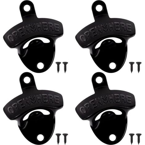 4-teiliges schwarzes Wandflaschenöffner-Set mit Schrauben, rustikale Dekoration für Bar, Küche, Weinkeller (1/4)