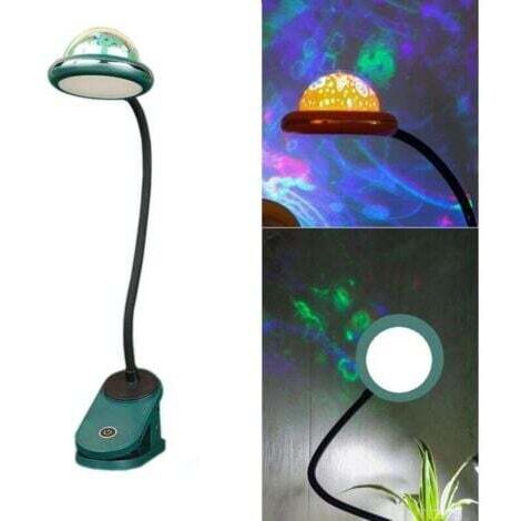 Clip-Lampe für Kinder, wiederaufladbare USB-LED-Clip-Leseleuchte mit Sternprojektion, Schwanenhals-Nachttischlampe, 360°-Touch-Dimmung, Stern-Clip-Nachtlicht (grün)