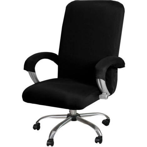 Bürostuhlbezug, dehnbar, waschbar, drehbarer Stuhlbezug, Stuhlbezug, Sesselbezug für Bürostuhl, drehbarer Drehstuhl, Armlehnen, Stuhl (schwarz, L)