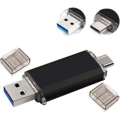 Memoria USB 3.0 de 128 GB, memoria USB 3.0 de 64 GB, memoria USB de doble puerto, tipo C, para smartphones, tabletas y ordenadores, color negro. (1/5)