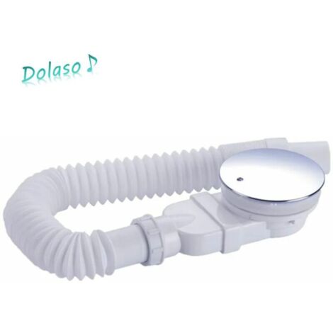 90-mm-Duschablauf, extra flach, Ablaufloch für Duschwanne, Siphon mit Geruchsneutralisierung, Haarsieb, flexibler Schlauch, verchromte Abdeckung, weiß, einteilig
