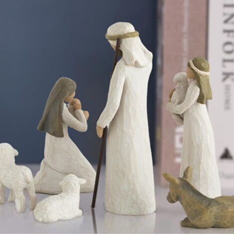 Set mit 10 handbemalten Krippenfiguren aus Kunstharz. Religiöse Dekoration für den Innen- und Gartenbereich.