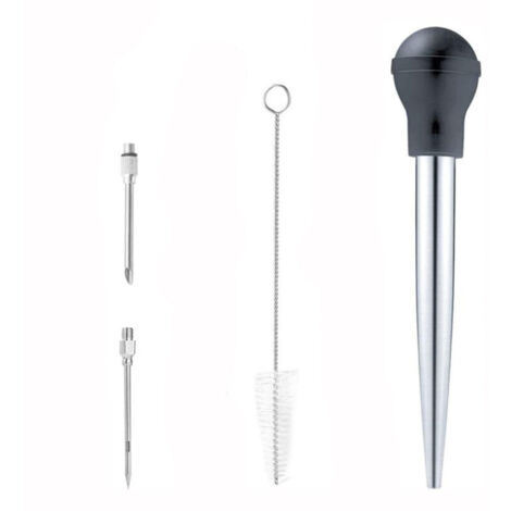 Sollbry Saucenbegießer aus Edelstahl 304 und Gummi, Saftbegießer, Pipette, Kücheninjektionsnadel mit Reinigungsbürste zum Grillen (1/5)