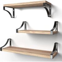 3er-Set Wandregale aus Holz und Metall, rustikale Draht-Wandregale, maximale Traglast 10 kg, für Wohnzimmer, Schlafzimmer, Büro, Badezimmer oder Küche