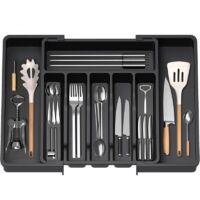 Ausziehbarer Besteckkasten (33–57 cm) – Verstellbarer Schubladeneinsatz aus BPA-freiem PP – 8 Fächer – Kompakte Küchenaufbewahrung