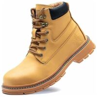 GABRIELLE Sicherheitsschuh für Herren und Damen, wasserdichte Leder-Arbeitsstiefel, leichte Stahlkappe, unzerstörbare Sicherheitsstiefel, Schutz, Gelb, Schwarz, 44
