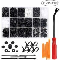 415 Kunststoff-Nietclips, Kunststoff-Nietschutzbefestigungen, universelle schwarz-weiße Autoclips mit Aufbewahrungsbox und Montagewerkzeug