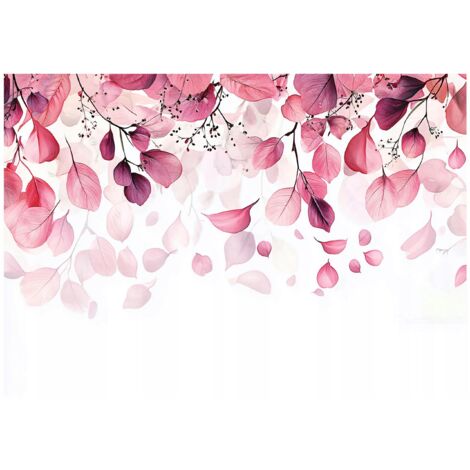 Papier peint feuilles roses tombantes, décoration murale pour salon – 400 x 280 cm, papier peint intissé Wallarena