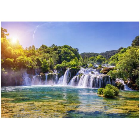 Papier peint panoramique avec motif cascade, décoration murale multicolore – 300 x 210 cm Wallarena