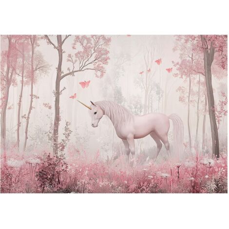 Papier peint intissé pour enfants avec une licorne rose, pour décorer les murs d'une chambre d'enfant – 200 x 140 cm Wallarena