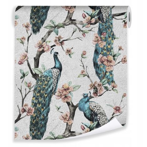 Papier peint paons motif béton déco murale style industriel – rouleau 0,5 x 10 m intissé Wallarena