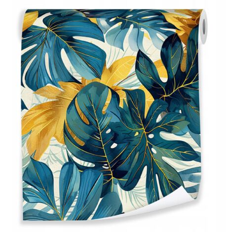 Papier peint à motif de feuilles tropicales vertes pour décorer les murs du salon – rouleau 0,5 x 10 m, intissé Wallarena