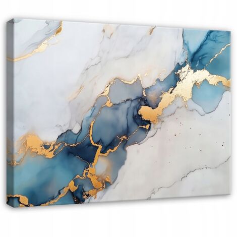 Peinture abstraite marbre bleu or chambre salon sur toile 60x40