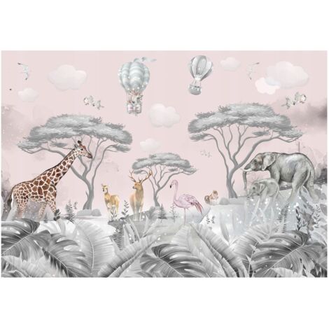 Papier peint panoramique safari animaux pour enfants, décoration murale – 300 x 210 cm Wallarena (1/4)