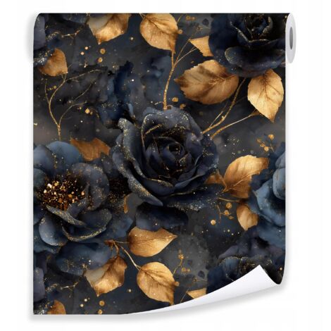 Papier peint fleurs noires sur mur molletonné Papier peint salon chambre coucher