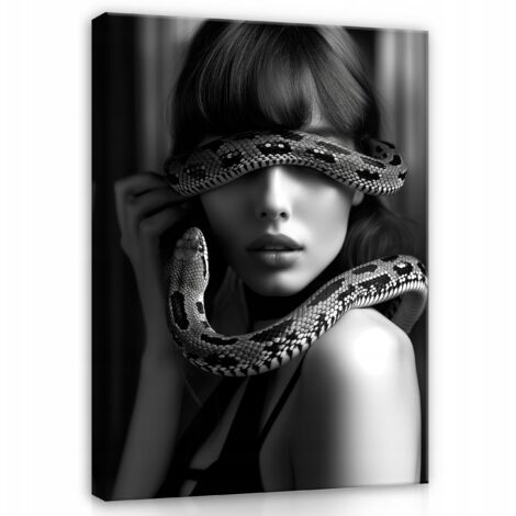 Peinture Murale sur toile femme serpent noir et blanc pour chambre salon 100x70