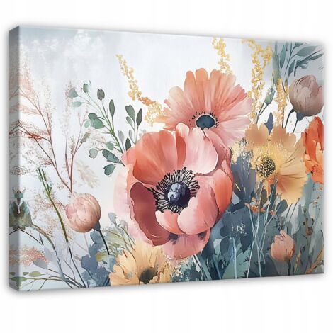 tableau pour chambre salon cuisine sur toile champ pastel fleurs 100x70