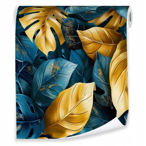 Papier peint à motif de feuilles tropicales vertes pour la décoration des murs du salon – rouleau 0,5 x 10 m, intissé Wallarena