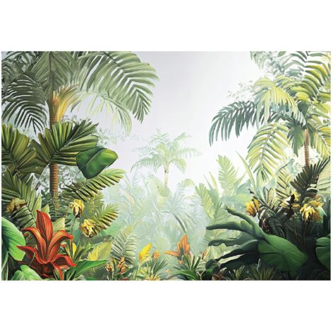 Papier peint intissé jungle, forêt tropicale verte, décoration pour salon, salle à manger, salle de bain – 250 x 175 cm Wallarena
