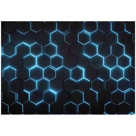 Papier peint mural hexagones 3D gaming garçon intissé grand format design intérieur chambre enfant pas cher 200x140 cm