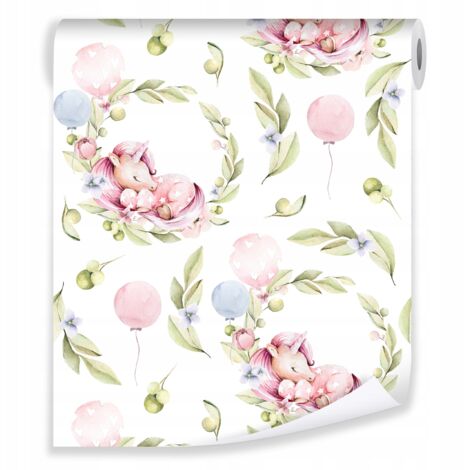 Papier peint rose pour enfants avec des motifs pour la décoration des murs – rouleau 0,5 x 10 m, papier peint intissé Wallarena