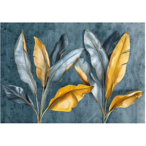 Papier peint intissé feuilles dorées de bananier, décoration moderne pour le salon, la chambre à coucher, la cuisine – 300 x 210 cm papier peint intissé Wallarena