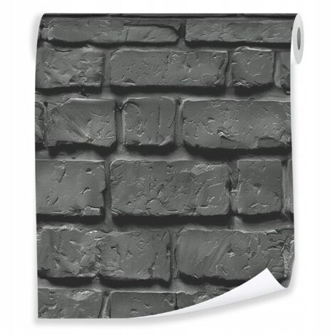 Papier peint avec briques noires 3D pour décorer les murs du salon – rouleau 0,5 x 10 m, intissé Wallarena