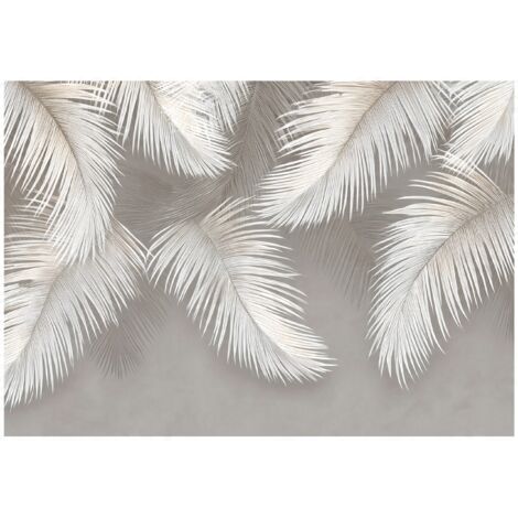 Papier peint mural feuilles suspendues plumes béton intissé grand format design intérieur salon chambre pas cher 150x105 cm (1/5)