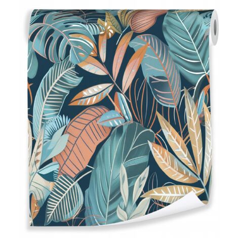 Papier peint avec des feuilles tropicales multicolores pour la décoration des murs du salon – rouleau 0,5 x 10 m, intissé Wallarena