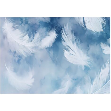 Papier peint mural plumes bleues art intissé grand format design intérieur salon chambre pas cher 150x105 cm