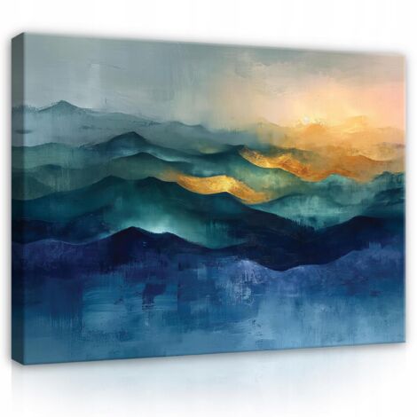 Peinture abstraite or bleu moderne sur toile Murale 60x40 (1/3)