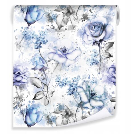 Papier peint fleurs pivoines 3D bleu motif floral déco murale salon chambre – rouleau 0,5 x 10 m intissé Wallarena