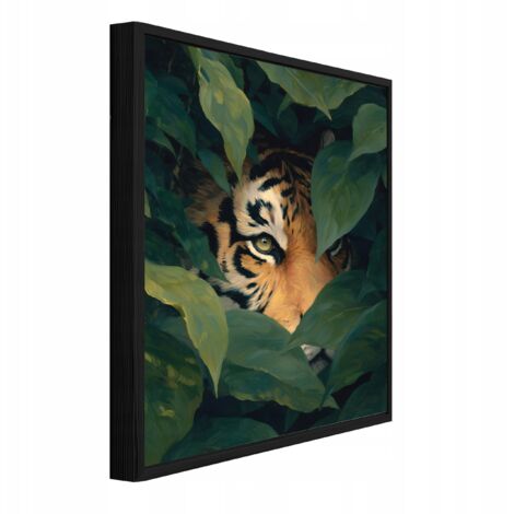 cadre noir Peinture sur toile feuilles de tigre salon chambre 60x40 (1/3)