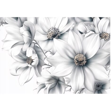 Papier peint panoramique fleurs blanches 3D intissé 400x280 cm mural salon chambre grand format