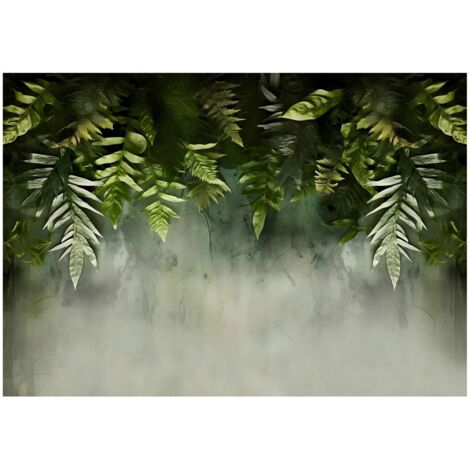 Papier peint feuilles vertes béton décoration murale salon – 250 x 175 cm Wallarena (1/4)