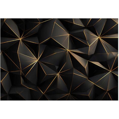 Papier peint mural abstrait 3D noir or intissé grand format design intérieur salon chambre pas cher 150x105 cm