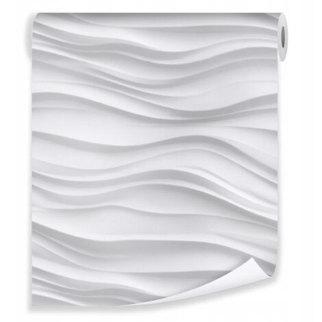 Papier peint abstrait vagues 3d blanc gris sur molleton mur salon chambre  coucher