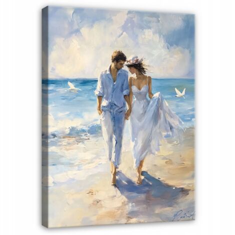 tableau femme et homme mer pour chambre salon cuisine sur toile 100x70