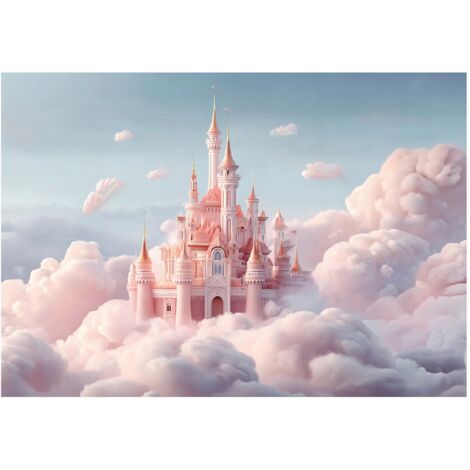 Papier peint mural château conte nuages enfant intissé grand format design intérieur chambre fille pas cher 300x210 cm (1/5)