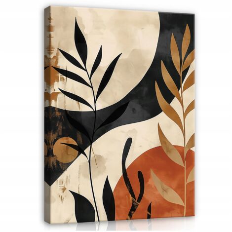 Peinture boho feuilles moderne sur toile Murale pour chambre salon 60x40