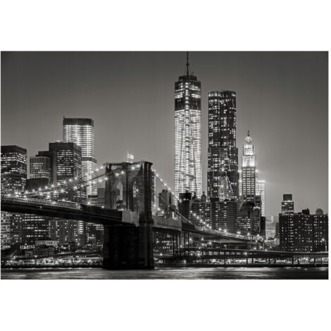 Papier peint ville de nuit en noir et blanc, décoration murale – 350 x 250 cm Wallarena