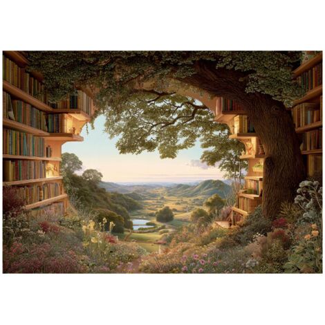 Papier peint mural arbre bibliothèque 3D intissé grand format design intérieur salon chambre pas cher 400x280 cm
