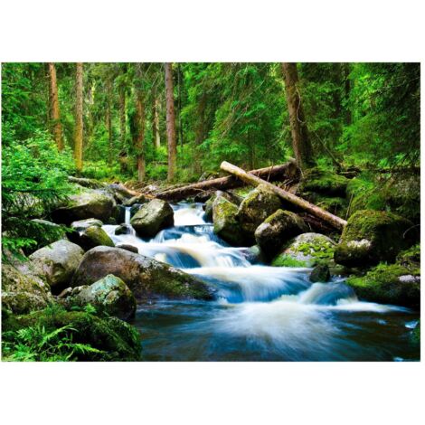 Papier peint panoramique cascade avec effet 3D, coloré, décoration murale – 200 x 140 cm Wallarena
