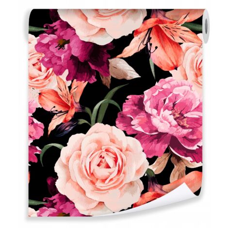 Papier peint fleurs roses pivoines déco murale chambre – rouleau 0,5 x 10 m intissé Wallarena