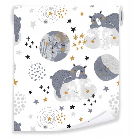 Papier peint enfant animaux étoiles nuages multicolore déco murale chambre enfant – rouleau 0,5 x 10 m intissé Wallarena