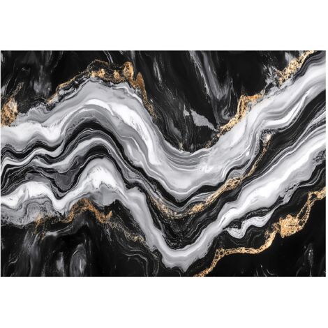 Papier peint avec motif marbre noir et argent, décoration murale pour salon et salle de bain – 400 x 280 cm, papier peint intissé Wallarena